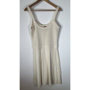 Loro Piana cream crochet cashmere fit flare sleeveless luxury dress 46(sz 10)